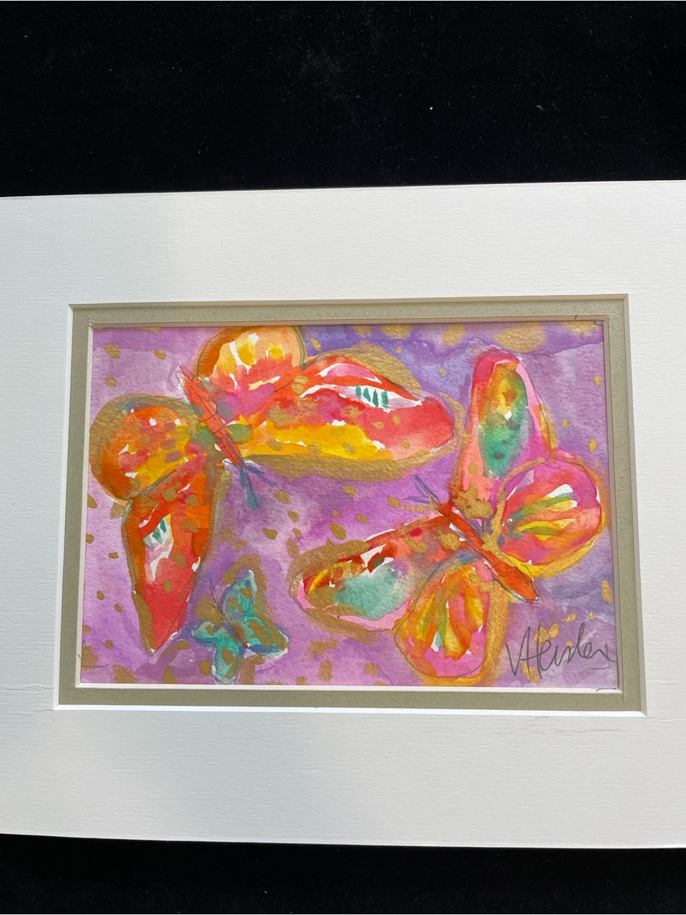 Butterflies “”An Original Watercolor Painting Matted 5"x7" Victoria Heisler Art